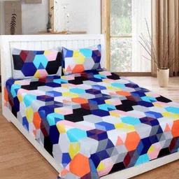 Aura Geometric Printed 144 TC King Double Bedsheet with 2 Pillow Covers-image-51