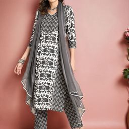 SAHASIKA Women Floral Printed Regular Pure Cotton Kurta with Trousers & With Dupatta-29