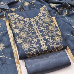 LeeliPeeri Designer Floral Embroidered Thread Work Unstitched Dress Material-image-99