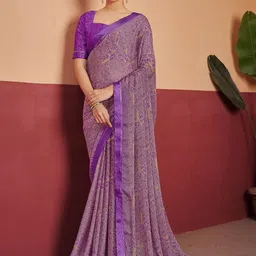 KALINI Floral Printed Saree With Attached Lace & Contrast Blouse Piece-picture-19