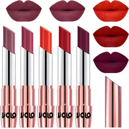 VOLO Set Of 5 Creme Matte Lipsticks - Plum 36-Rose Pink 38-Coral 39-Tomato Red 40-Wine 47-12