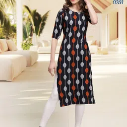 HERE&NOW Selection Of 2 Geometric Printed Round Neck Straight Kurtas-picture-13