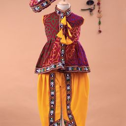 Bownbee Bandhani Print & Embroidered Sleeveless Kedia Set - Pink-image-58