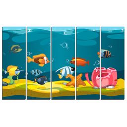 Wens Underwater Creatures 5 Panels Velvet Laminated Wall Art - Multicolour-image-63