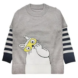 Kookie Kids Full Sleeves Pullover Sweater Cat Design - Grey-picture-45