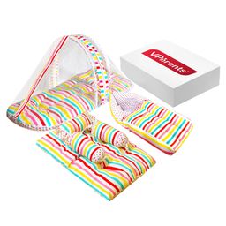 VParents Mite Baby 4 Pieces Bedding Set With Pillow and Bolsters Sleeping Bag and Beddding Set Combo - Stripes-24