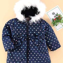 Little Kangaroos Full Sleeves Padded Winter Jacket Hearts Print - Navy Blue-image-16