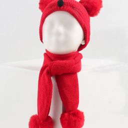 Babyhug Woollen Cap with Muffler - Red-image-77