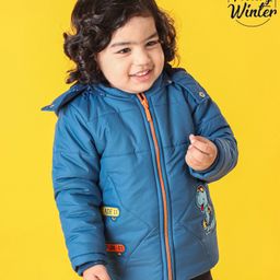 Babyoye Full Sleeves Hooded Padded Winter Jacket Dino Patch - Blue-image-51