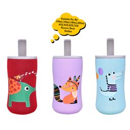 The Little Lookers Soft Stretchable Baby Feeding Bottle Cover with Strap Red Blue - Pack of 3-3