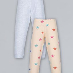 Plum Tree Pack Of 2 Full Length Stars Printed Leggings - Peach & Grey-image-60