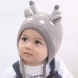 Ziory Double Layered Woollen Cap Horn Design And Tie Knot Grey - Diameter 48 cm-picture-17