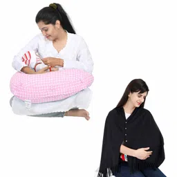 Lulamom 100% Cotton Nursing Shawl and Pillow Combo - Pink-picture-2