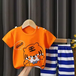 Bold N Elegant Kids Printed Round Neck Pure Cotton T-shirt With Shorts-49