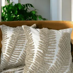 LUSHLYF White & Beige Set of 2 Quirky Square Cushion Covers-33