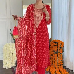HERE&NOW Women Ethnic Motifs Embroidered Zari Kurta with Trousers & Dupatta-46