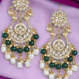 fabula Kundan Stone Studded & Pearls Beaded Crescent Shaped Chandbalis-4