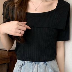 KPOP Women Striped Square Neck Short Sleeves Top-image-64