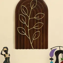 vedas Mystical India Brown & Gold-Toned W-Abril Leaf Wooden & Metal Wall Decor-10