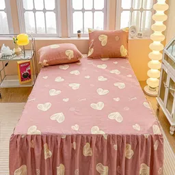 JC HOME Peach-Coloured & Yellow Geometric 150 TC Queen Bedsheet with 2 Pillow Covers-image-47
