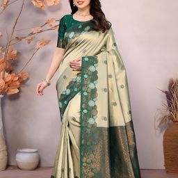 Vastravatika Floral Woven Design Zari Kanjeevaram Saree With Blouse-picture-32