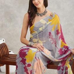 Janasya Floral Printed Pure Georgette Saree With Blouse Piece-picture-32