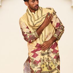Jompers Men Pack of 2 Floral Printed Screen Print Festive Silk Straight Kurtas-picture-18