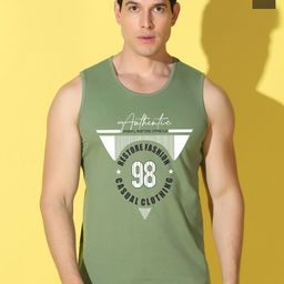 WOOSTRO Pack Of 2 Printed Super Combed Cotton Gym Vests VWS26(98 LGTGREEN)(PLAIN OLIVE)-picture-34