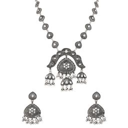 I Jewels Oxidised Silver-Plated Ghungroo Beaded Necklace With Earrings-picture-25
