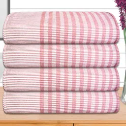 Athom Living Pink & White 4 Pieces Striped Cotton 210 GSM Bath Towels-27