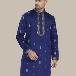 PulseIQ Men Geometric Embroidered Jacquard Kurta-image-38