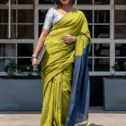 Moda Rapido Colourblocked Pure Cotton Fusion Saree with Matching Pallu Blouse-picture-28