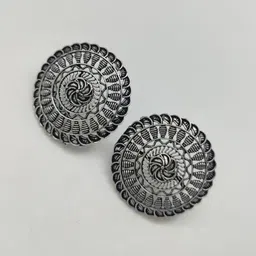 Gyaan Jewels Silver-Plated Circular Oxidised Studs-image-36