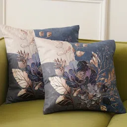 HOME 360 Blue & Peach Set of 2 Floral Velvet Square Cushion Covers-46