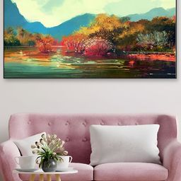 DEKORSTATION Blue & Yellow Floral And Botanical Printed Canvas Wall Art-image-63