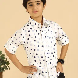 Bugandbees Boys Standard Fit Polka Dots Printed Spread Collar Pure Cotton Casual Shirt-picture-2