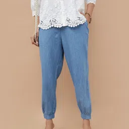 Colour Me by Melange Women Jogger Mid-Rise Cotton Trousers-image-95