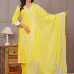 KALINI Women Floral Yoke Design Cotton Kurta with Trousers & Dupatta-picture-30