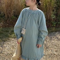 LULU & SKY Girls Gingham Checked Cuffed Sleeves Cotton A-Line Dress-image-6