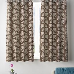 Aura Brown & Beige 2 Pieces Floral Printed Room Darkening Window Curtain-picture-3