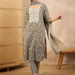 all about you Women Printed Regular Thread Work Kurta with Trousers & With Dupatta image 4