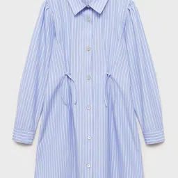 Mango Kids Girls Striped Twin Side Bow Shirt Dress-picture-50