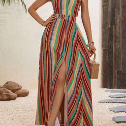 Outzidr Women Striped One Shoulder Maxi Dress-picture-15
