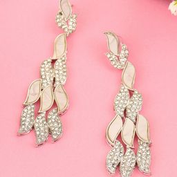 Rukhmani Silver Plated American Diamond Studded Contemporary Drop Earrings-16