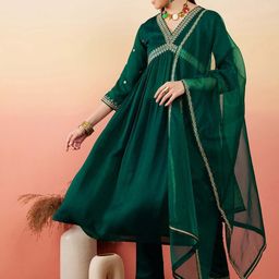 Sangria Women Floral Embroidered Kurta with Trouser & Dupatta-picture-21