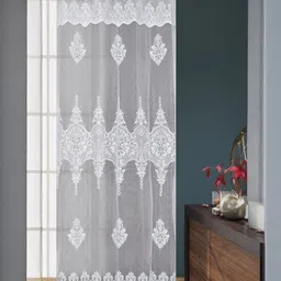 BIGGER FISH White Floral Sheer Long Door Curtain-53