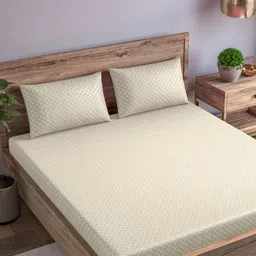 Trance Home Linen Cream Checked Pure Cotton 300 TC Queen Bedsheet Set-1.91 m x 1.52 m-11