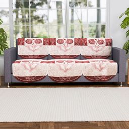 Myntra Elegant Homes Red & White Cotton Sofa Cover-image-65