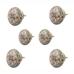 Indianshelf 6Pcs White & Green Textured Ceramic Floral Knobs-image-86