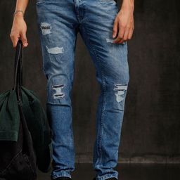 WROGN Men Comfort Slim Fit Mid-Rise Midly Distressed No Fade Jeans-picture-20